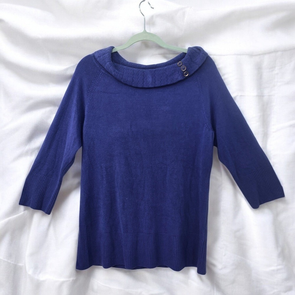 RQT Cowl Neck Knit Sweater 3/4 Sleeve Pullover Top Woman Extra Large Blue/Lilac
